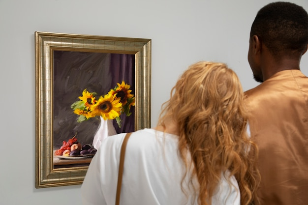 Free Photo | Couple Looking At Painting Back View intended for How to Look at a Painting Long Enough for It to Speak Back