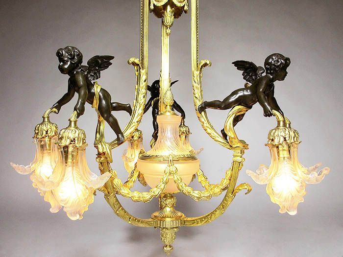 French Belle Epoque Cherub Chandelier | Bronze, Chandelier, Chandelier ... with Labelle Demoiselle Cherub Plq, Architectural Over Door Plaques
