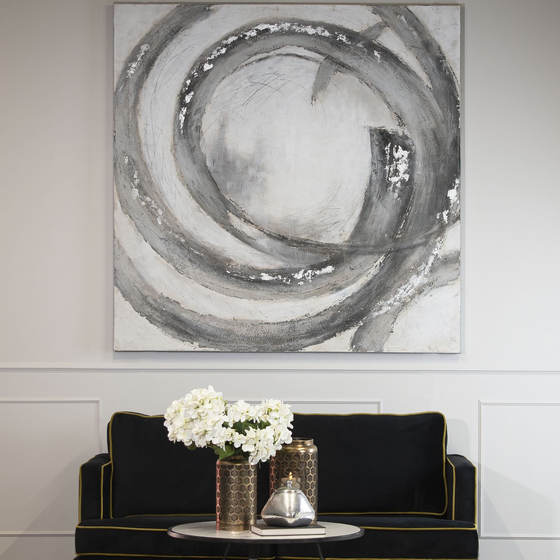 Galaxy Silver And Grey Hand Painted Canvas - Only Oak Furniture throughout Golden Leaves On Textured Grey Hand-Painted Canvas Art
