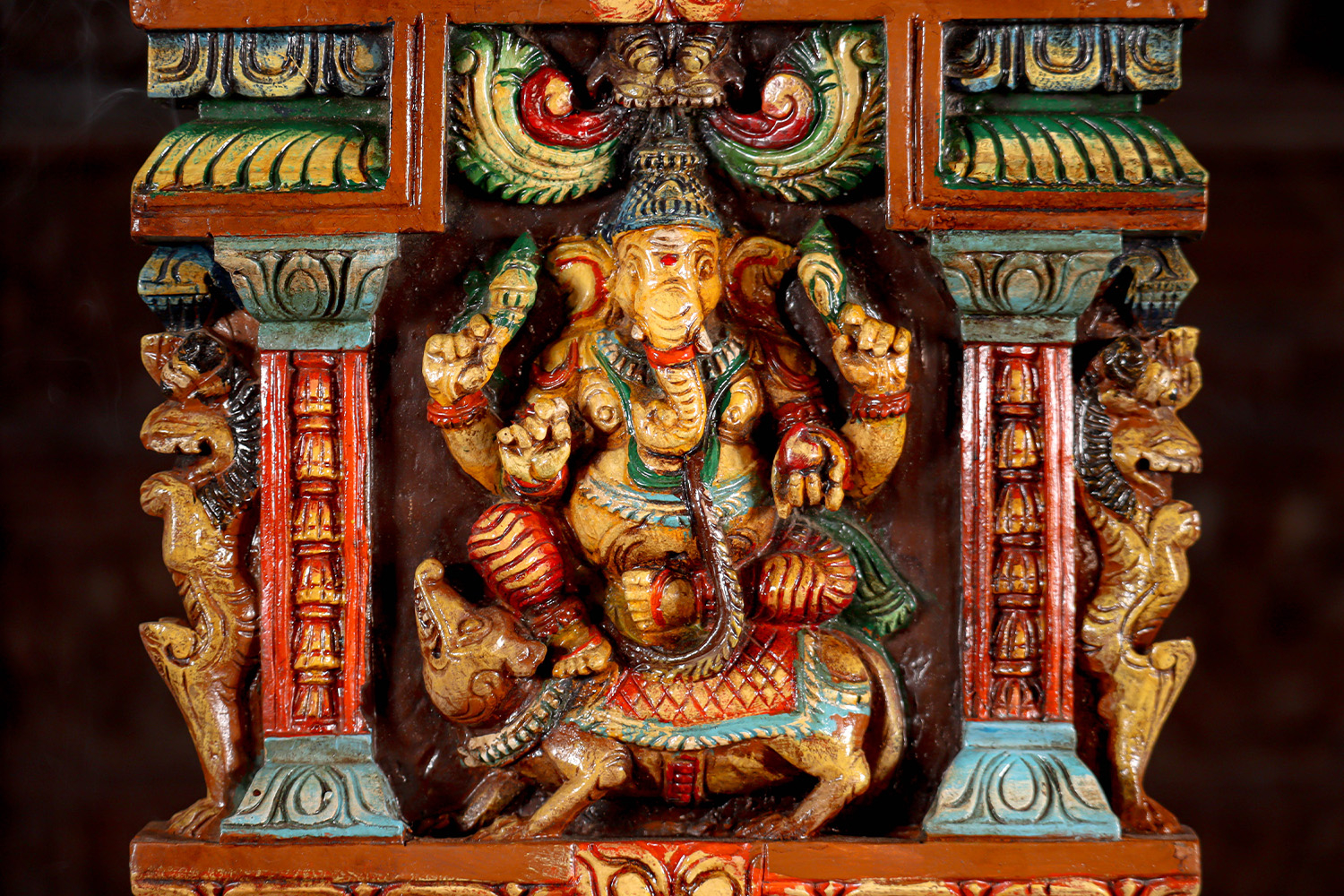 Ganesh Seated On Mooshika Hand-Carved Painted Wood Kavadi Statue Wall ... within The Cultural Significance of the Ganesha Wall Ivory Colored Tusk in 2026 Interiors