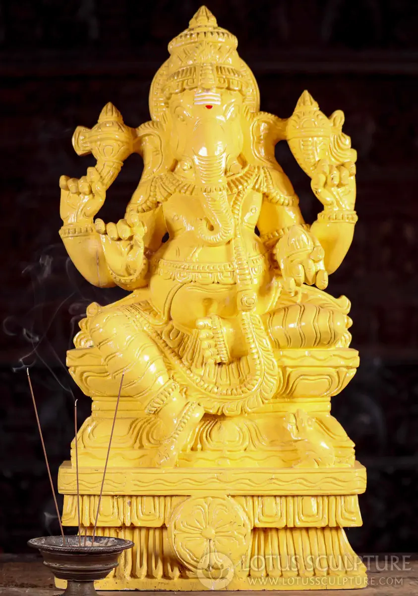 Ganesha Ivory Painted Wood Sculpture | Seated In Lalitasana With Mango ... inside The Cultural Significance of the Ganesha Wall Ivory Colored Tusk in 2026 Interiors