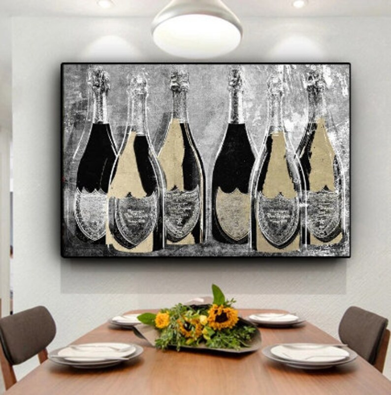 Golden Champagne Wall Art Wall Decor Hand Painted Party Canvas Free ... in Why Designers Choose Champagne Finishes for Contemporary Wall Art