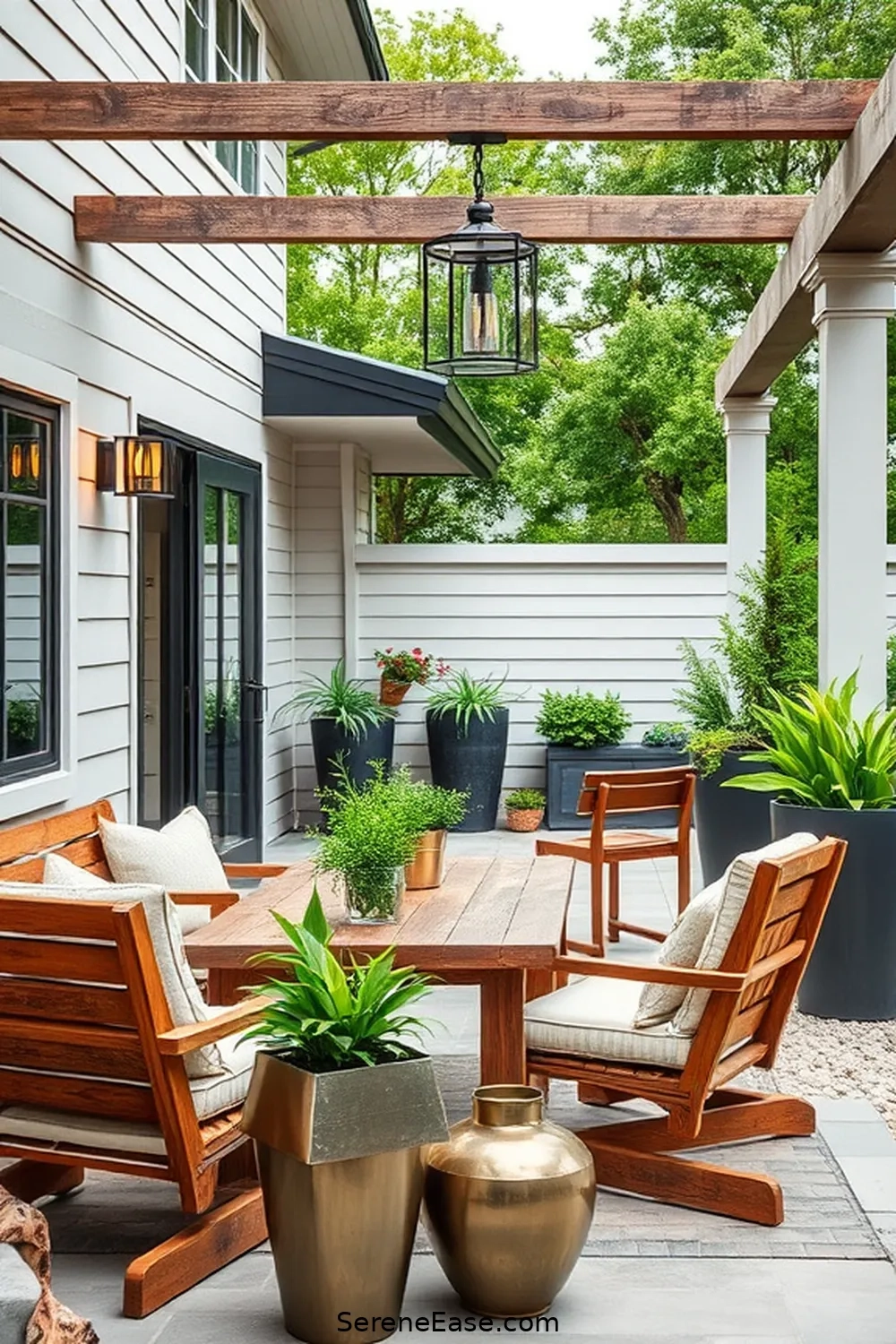 How To Blend Metallic Accents In Your Modern Farmhouse Outdoor Patio ... throughout How to balance organic textures and metallic accents in compact living areas