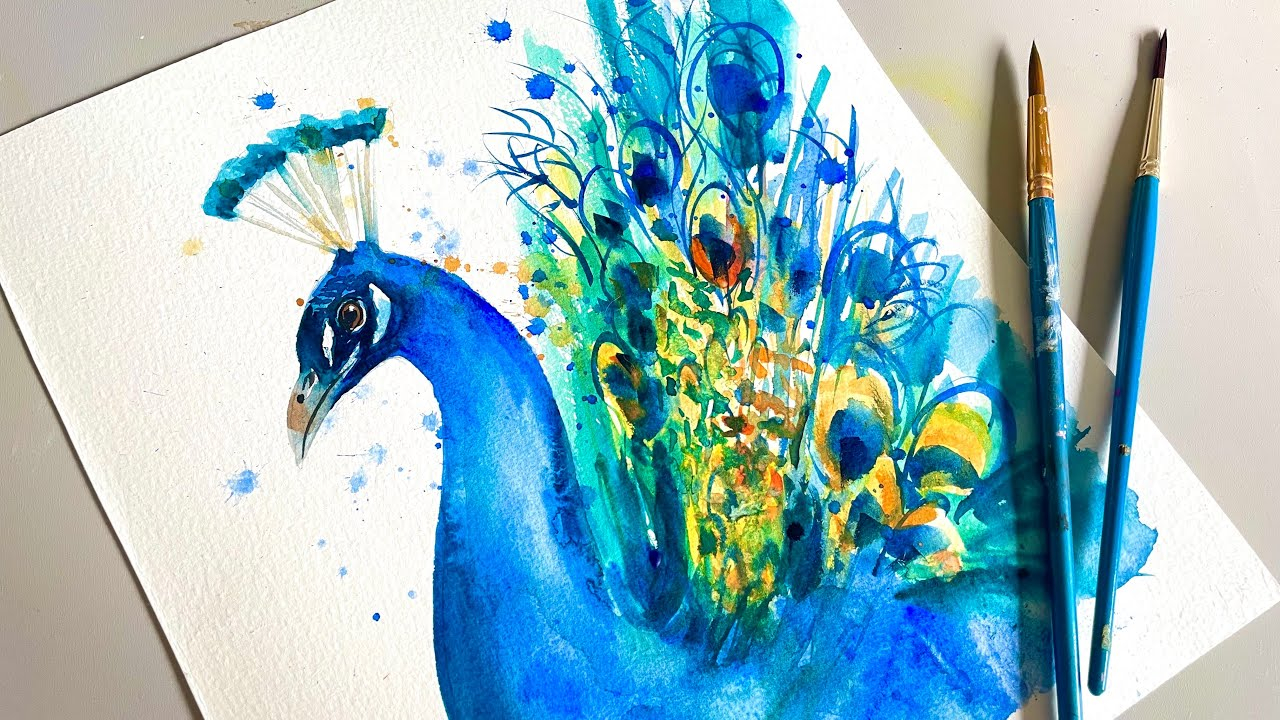 How To Draw And Paint A Peacock Bird / Watercolour Painting Technique ... throughout "Peacock Alley" Oil Painting