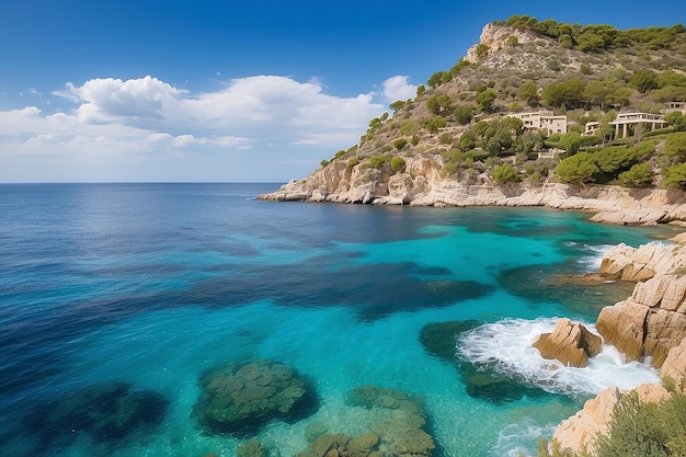 Idyllic Sea View Of The Mediterranean Sea Spain At The Coastline Of ... within Beautiful Italian Seashore View, Seashore Round Wall Art, 11"