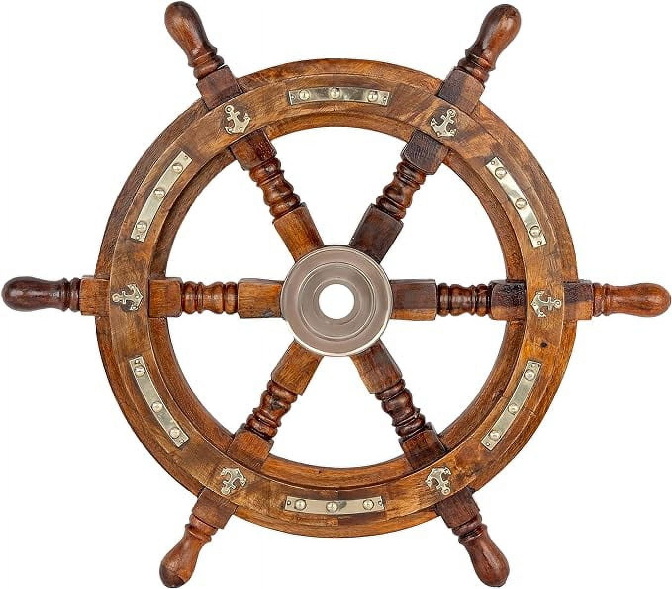 Inanosa 48" Premium Nautical Wooden Ship Boat Wheel | Captain Pirate ... with regard to Dark Blue Decorative Ship Wheel With Seashell 6'', Boat Steering Wheel