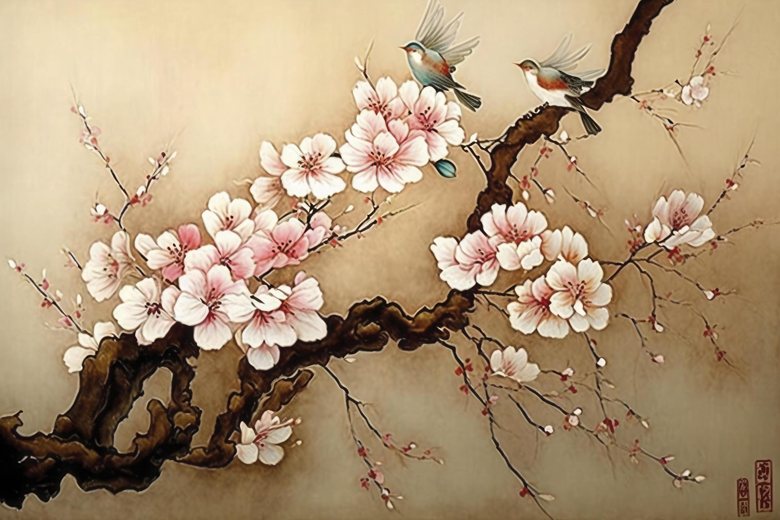 Japanese Cherry Blossom Watercolor Painting throughout Understanding the Symbolism of Orange Cherry Blossoms Hand Painted Canvas Art in Modern Interiors