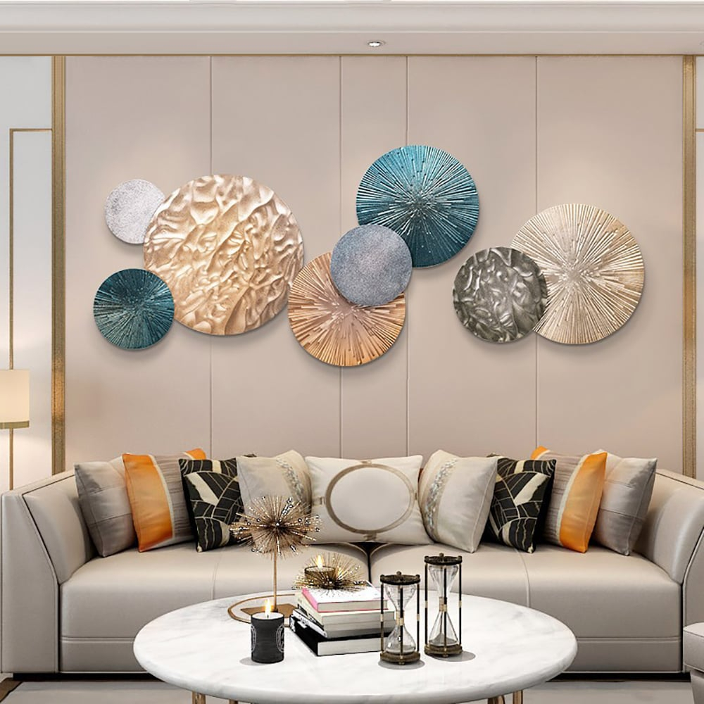 Large 3D Blue & Gold Metal Geometric Wall Art & Decor For Living Room ... in Why Round Metal Wall Decor is Transforming Modern Interior Design Spaces in 2026