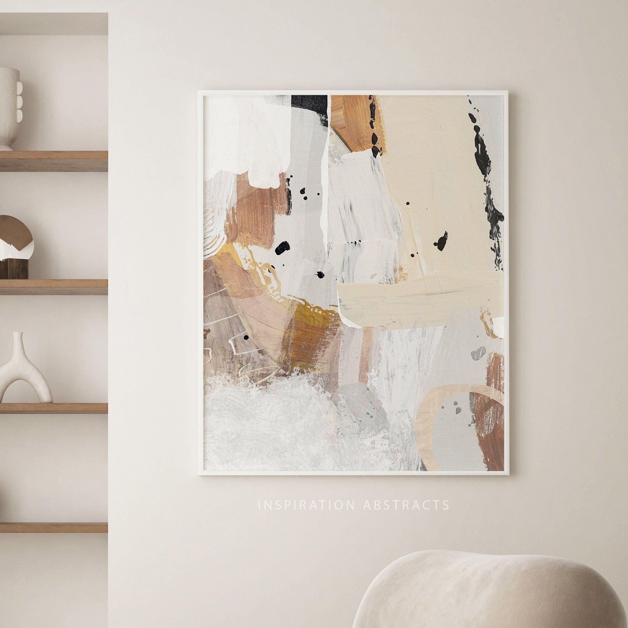 Large Abstract Painting, Neutral Abstract Art, Instant Download, Modern ... in Nostalgia Framed Painting Warm Palette