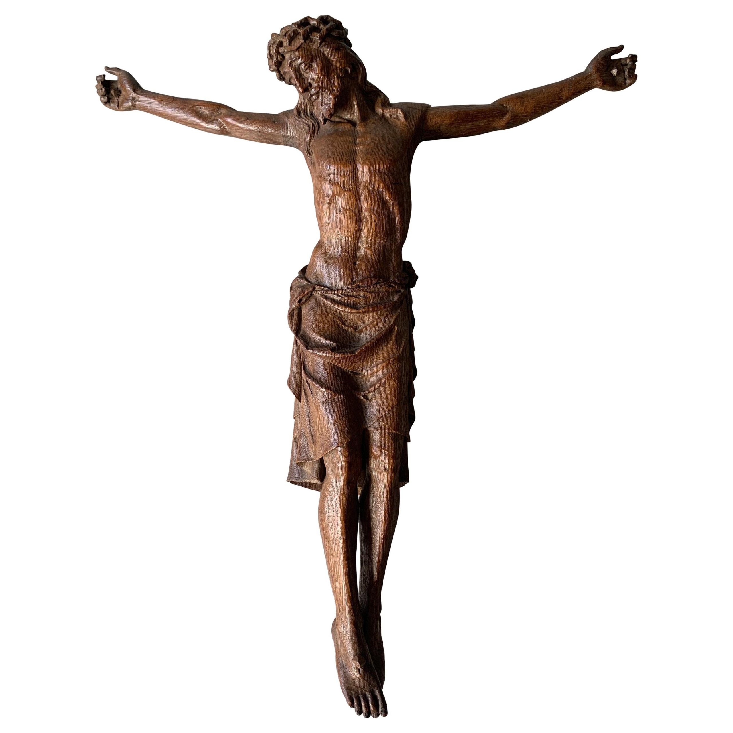 Large And Top Quality Carved Antique Oak Corpus Of Jesus Christ For ... for Great Oak Corpus 37 Religious Sculpture