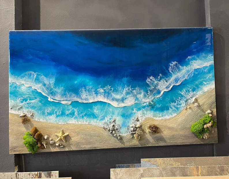 Large Ocean Resin Art Sea Resin Painting Sea Beach Resin Art | Etsy ... inside The Hidden Challenges of Painting Large Scale Resin Busts and How to Overcome Them
