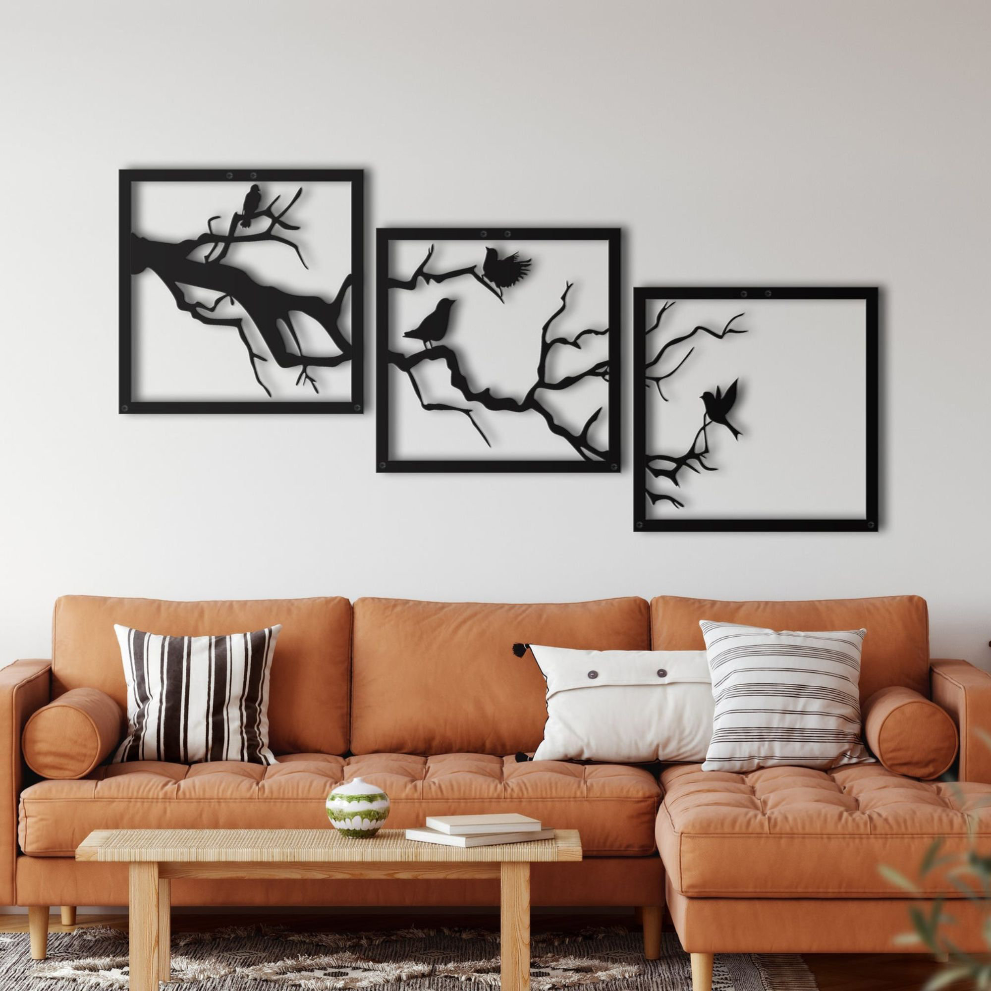 Lark Manor 3-Piece Birds On Branches Metal Wall Art; Modern Nature ... inside Rocky Coastline Sunset Africa, Beach Round Metal Wall Art, 11"