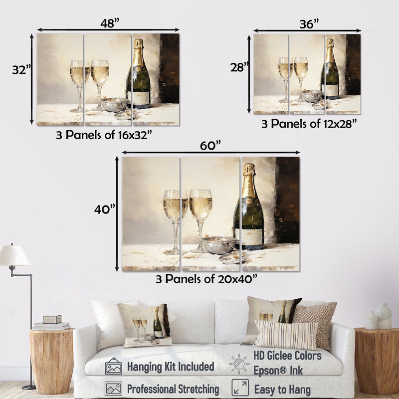 Lark Manorâ„¢ Golden Champagne In Glass I - Champagne Wall Decor Set ... throughout Why Designers Choose Champagne Finishes for Contemporary Wall Art