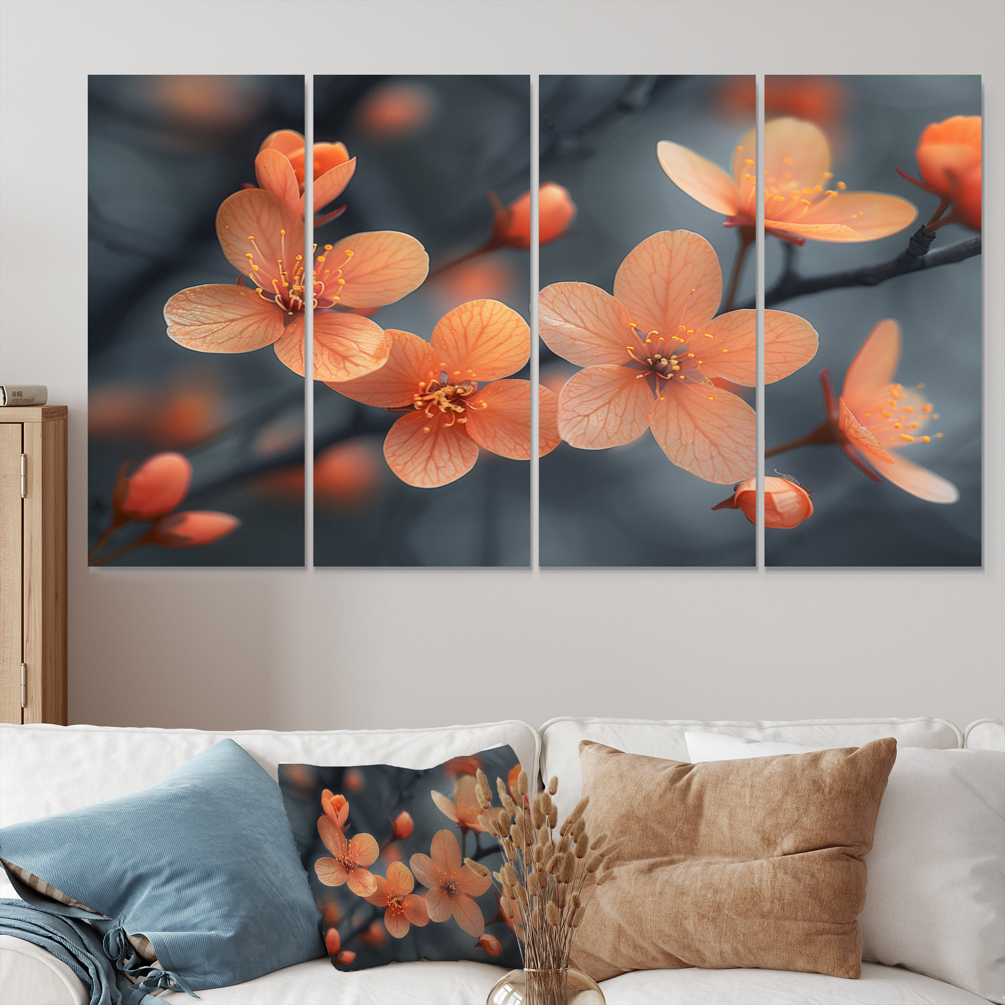 Understanding the Symbolism of Orange Cherry Blossoms Hand Painted Canvas Art in Modern Interiors