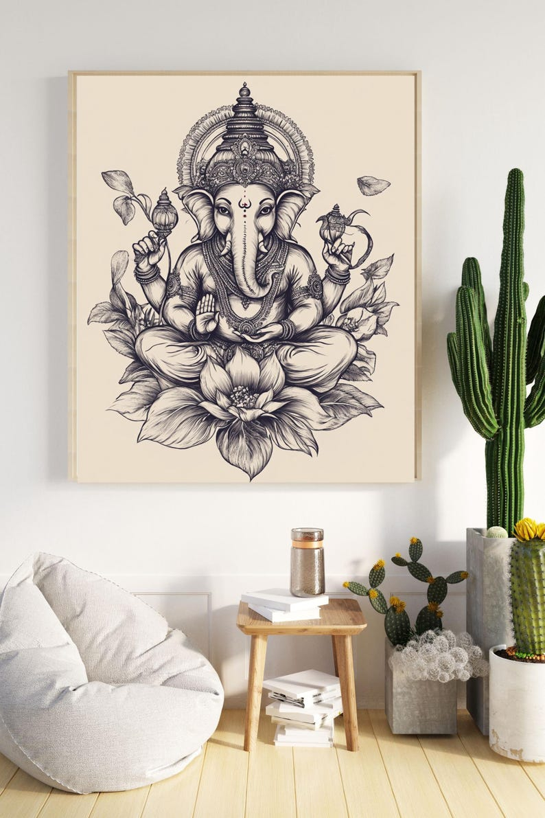 Lord Ganesha Line Art Wall Art Indian Hindu God Ganesha Painting Ai ... pertaining to Ganesha Wall Ivory Colored Tusk
