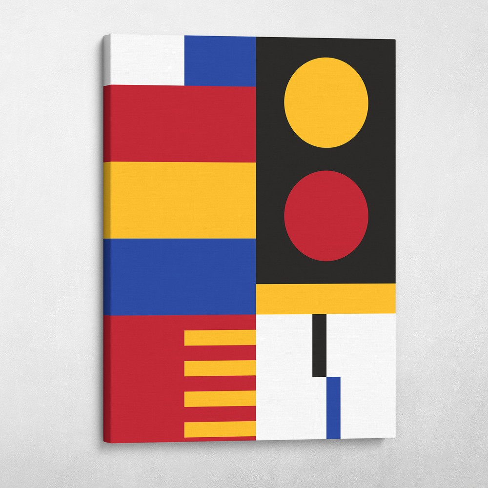 Metropolis Modern Bauhaus Geometric Red Yellow Blue Wall Art with regard to How the Textures and Layers of Red Metropolis Canvas Art Create a Stunning Visual Experience