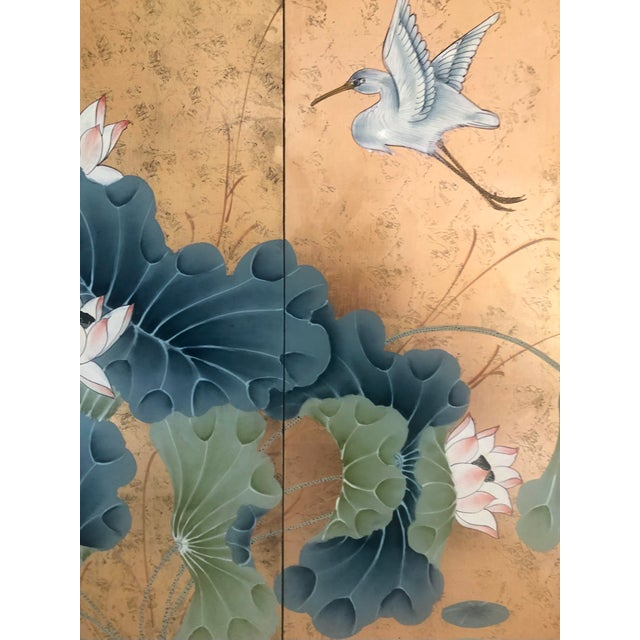 Mid 20Th Century Asian Four-Panel Gold Gilt Screen With Hand Painted ... for Two's Company 52063 S/2 Shore Bird Wall Art Canvas
