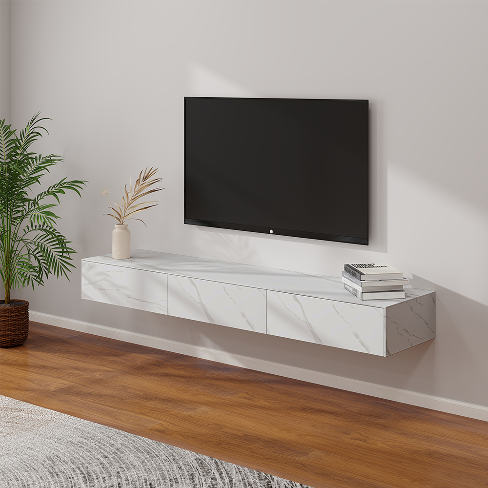 Modern Floating Tv Stand regarding Blue Seascape With Wooden Pier, Bridge Round Metal Wall Art, 11"