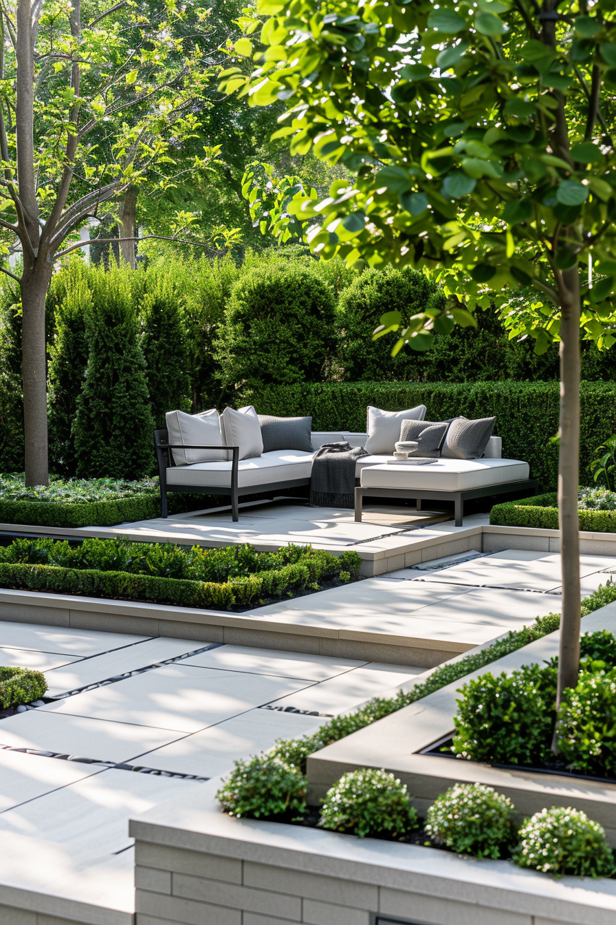 Modern Garden Layouts With Structured Designs | Patio Garden Design ... intended for Leafy Medallion 15, Children Classical Sculpture