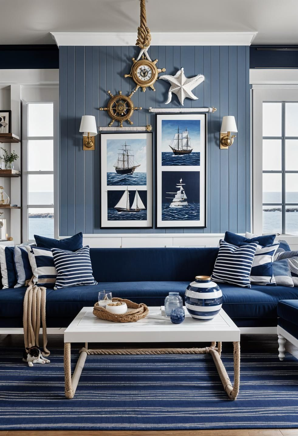 Nautical Living Room Decor Ideas 0 | Nautical Living Room, Beach Theme ... with regard to White Decorative Ship Wheel With Seashell 6'', Boat Steering Wheel Decoration