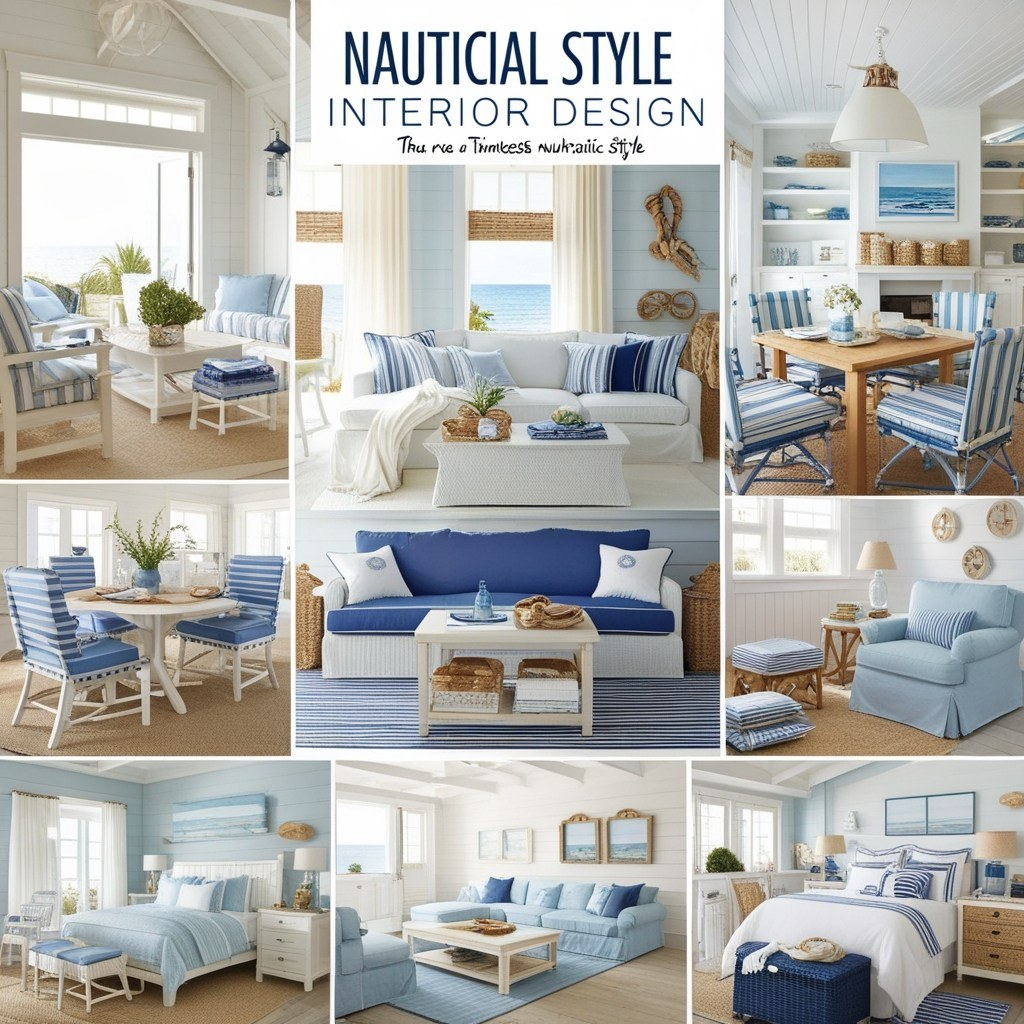 Nautical Style Interior Design – Coastal Rooms &amp; Navy Decor | Paintit.ai with Dark Blue Decorative Ship Wheel 6'', Boat Steering Wheel Decoration, Wooden