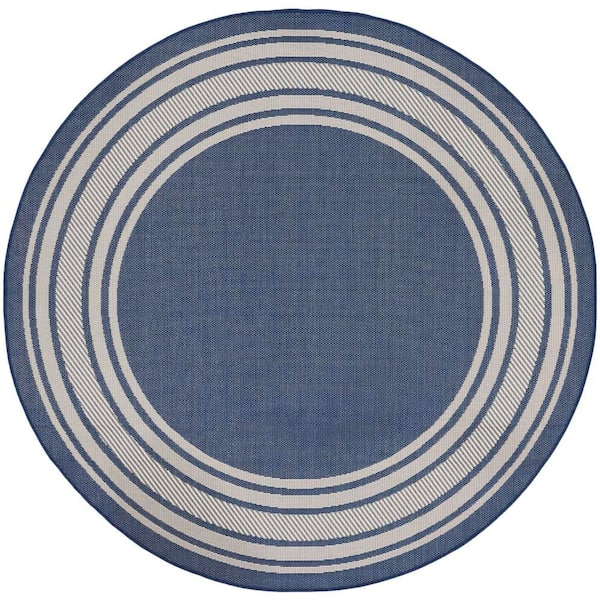 Nourison Horizon Indoor/Outdoor Navy 8 Ft. Round Bordered Contemporary ... inside Designing with Circular Formats to Bring the Horizon Indoors