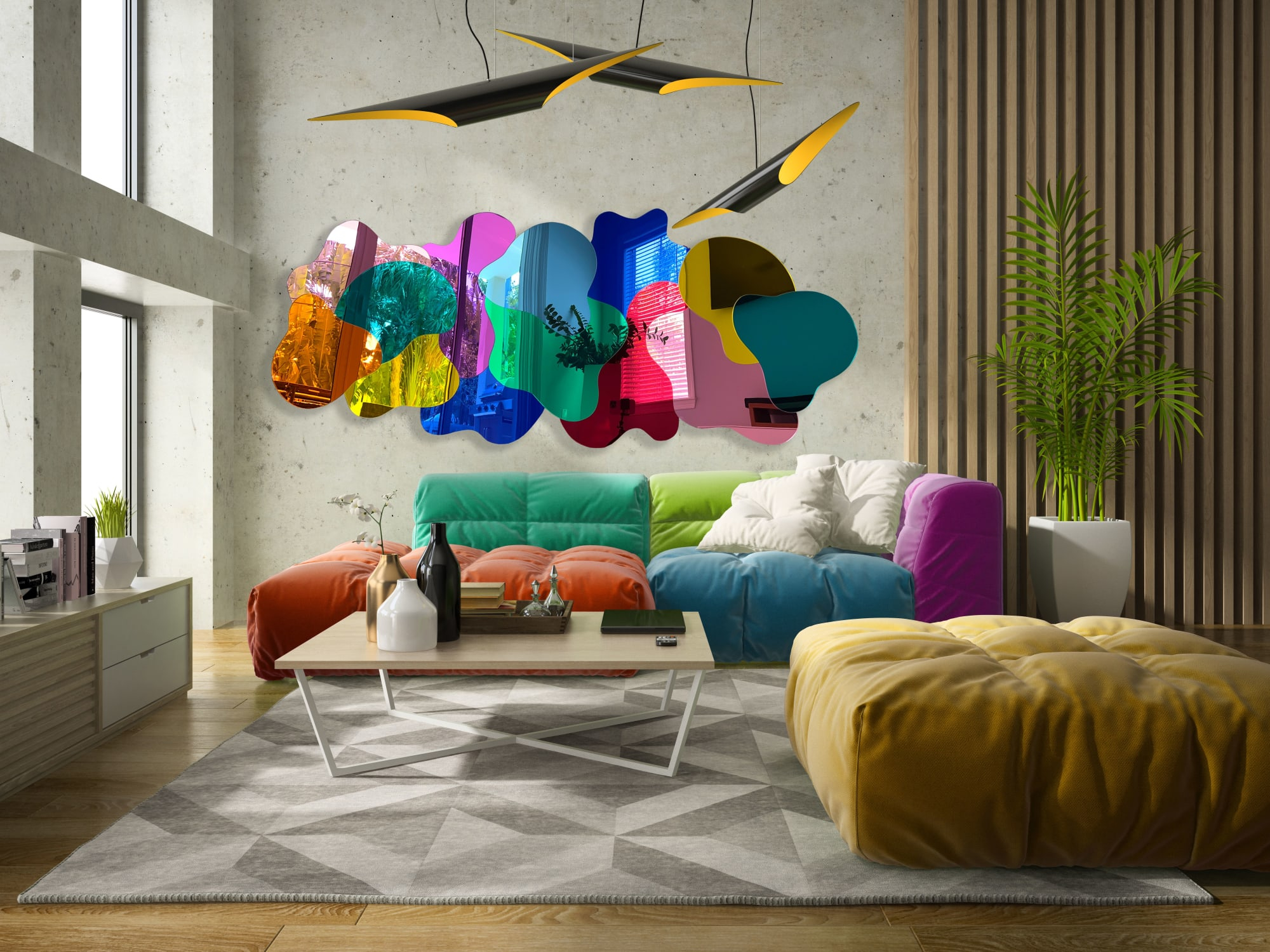 Oversized Multicolor Wall Art / Mirrored Acrylic Art/ Wall A By ... throughout Contemporary Segments Wall Dcor - Multicolor