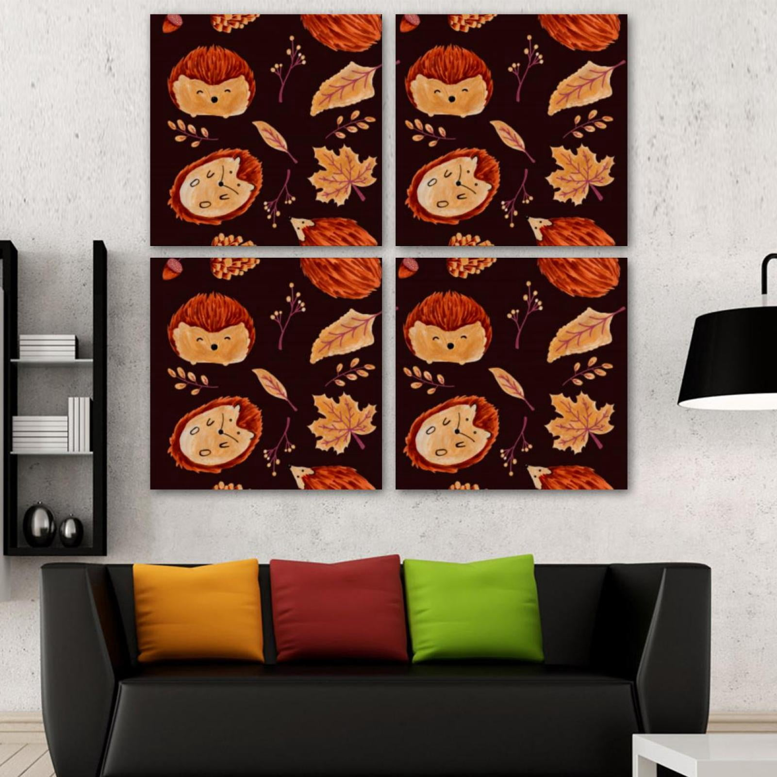 Ownseries Autumn Leaves Hedgehog Pattern 4Pc Frameless Canvas Wall Art ... intended for "Chilly Fall Day" Hand Painted Canvas Art, 36"X48"