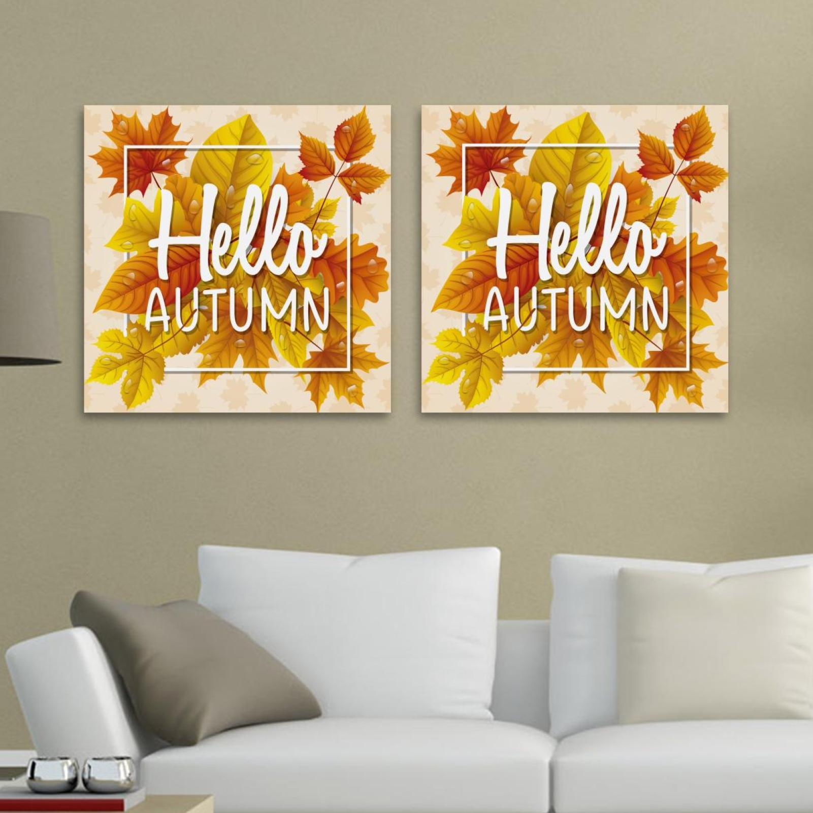 Ownseries Hello Autumn Pattern 2Pc Canvas Wall Art Paintings For Living ... pertaining to Transforming Blank Walls Into Serene Autumn Retreats Using Textured 36 by 48 Inch Canvas Paintings