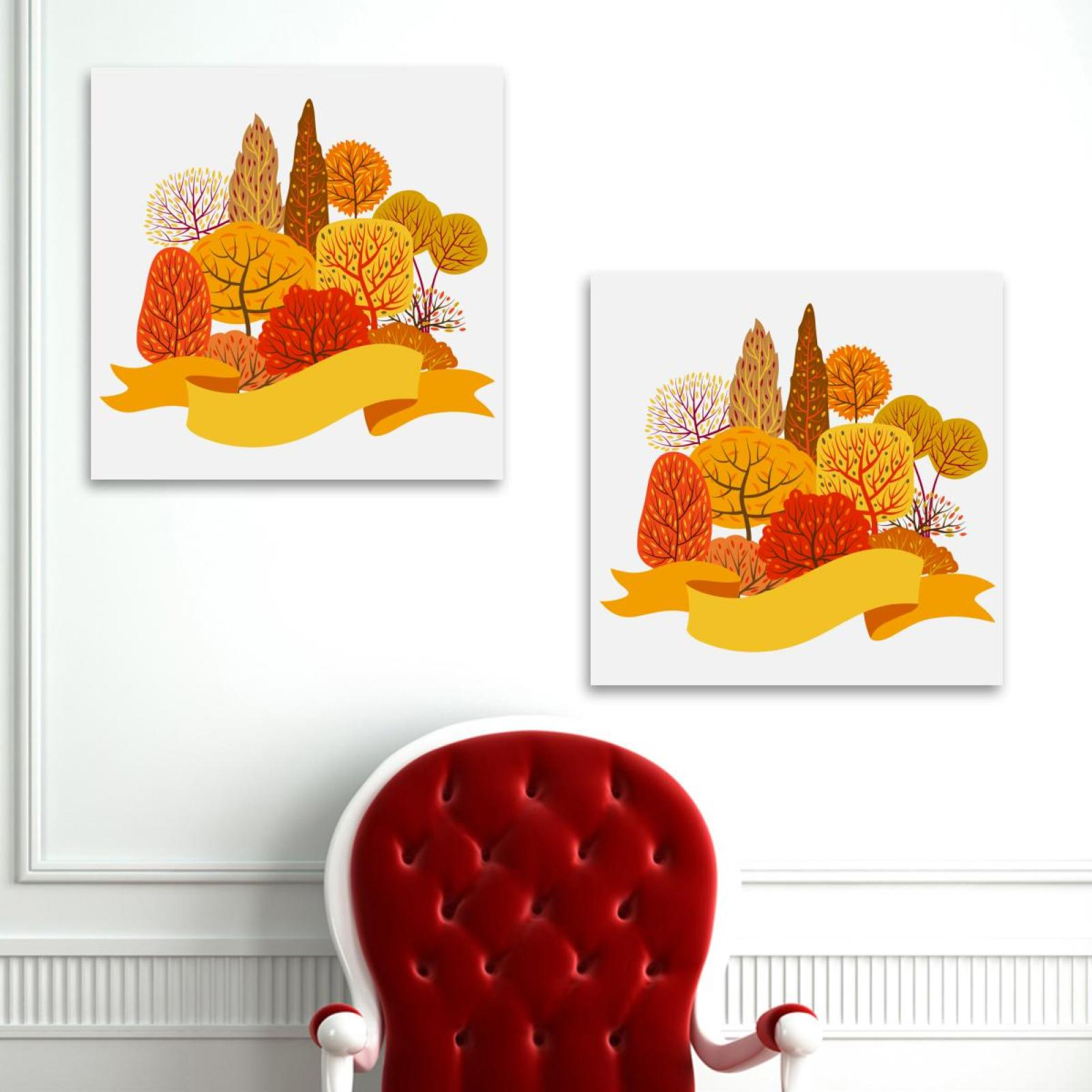 Ownseries Yellow Autumn Tree Pattern 2Pc Canvas Wall Art Paintings For ... regarding "Chilly Fall Day" Hand Painted Canvas Art, 36"X48"