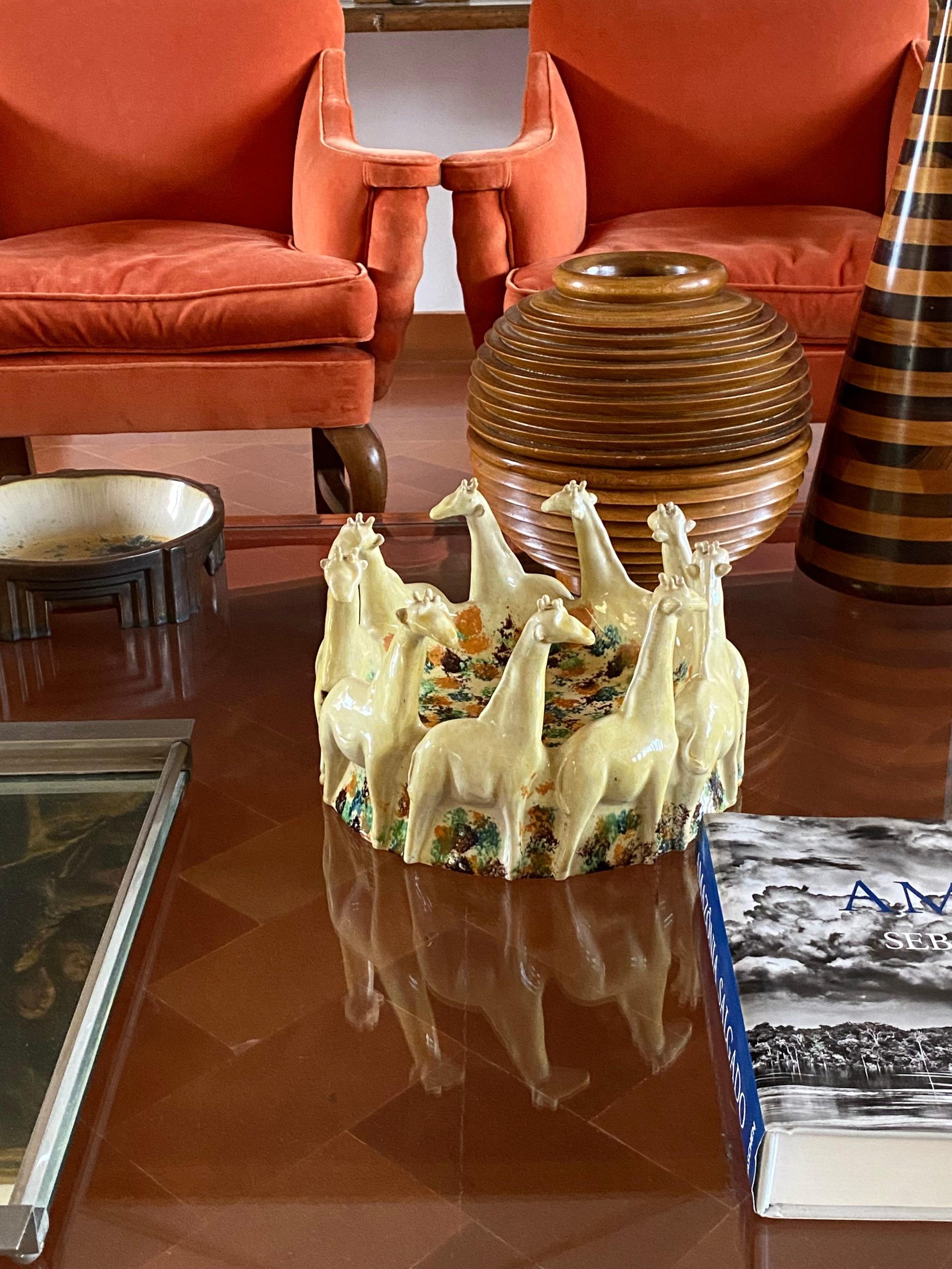 Postmodern Giraffe Ceramic Centerpiece / Vide Poche, Nd Dolfi Italy ... for Tuscan Nd Dolfi 26” Sunflower Wall Art