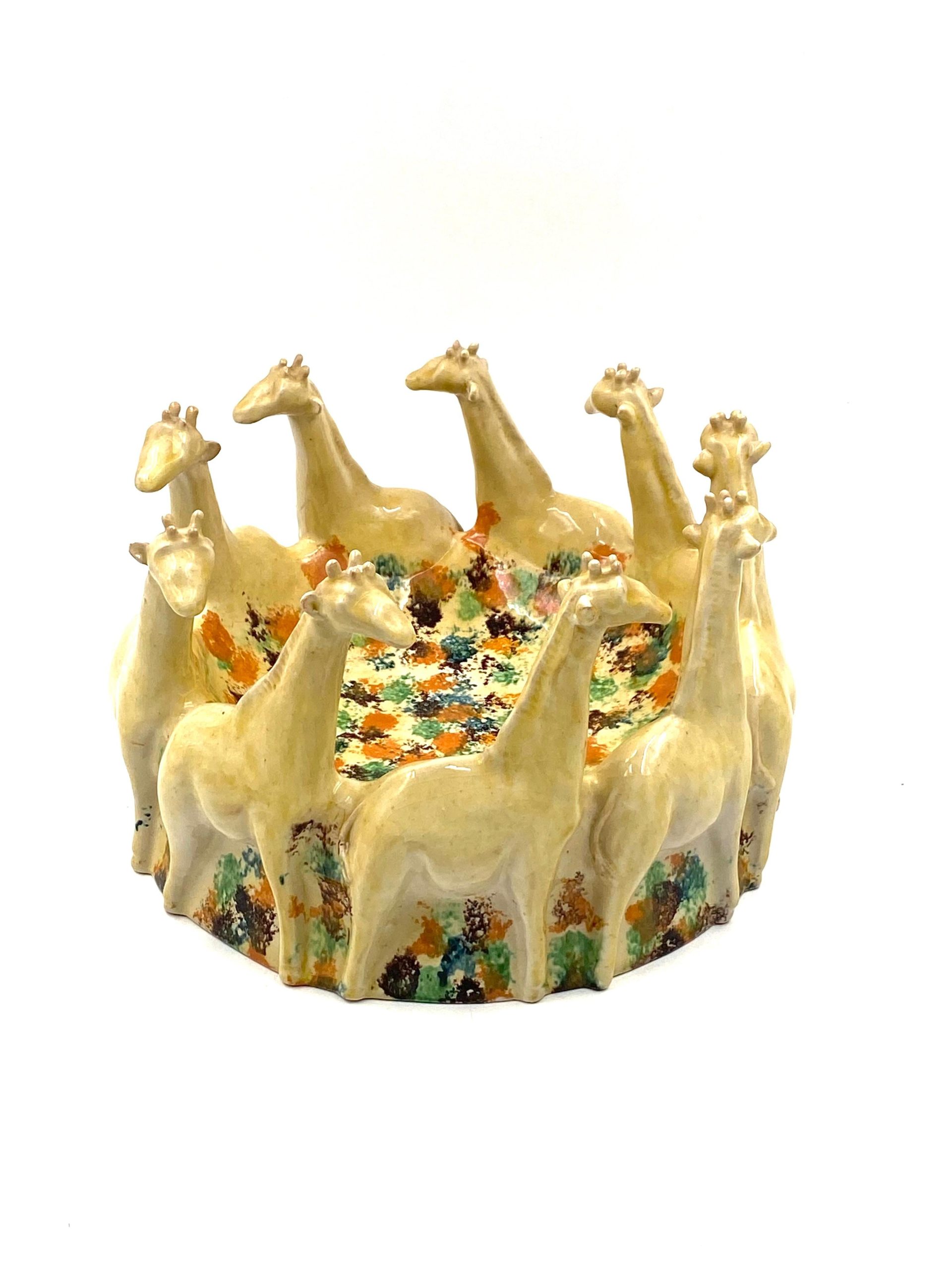 Postmodern Giraffe Ceramic Centerpiece / Vide Poche, Nd Dolfi Italy ... inside Tuscan Nd Dolfi 26” Sunflower Wall Art