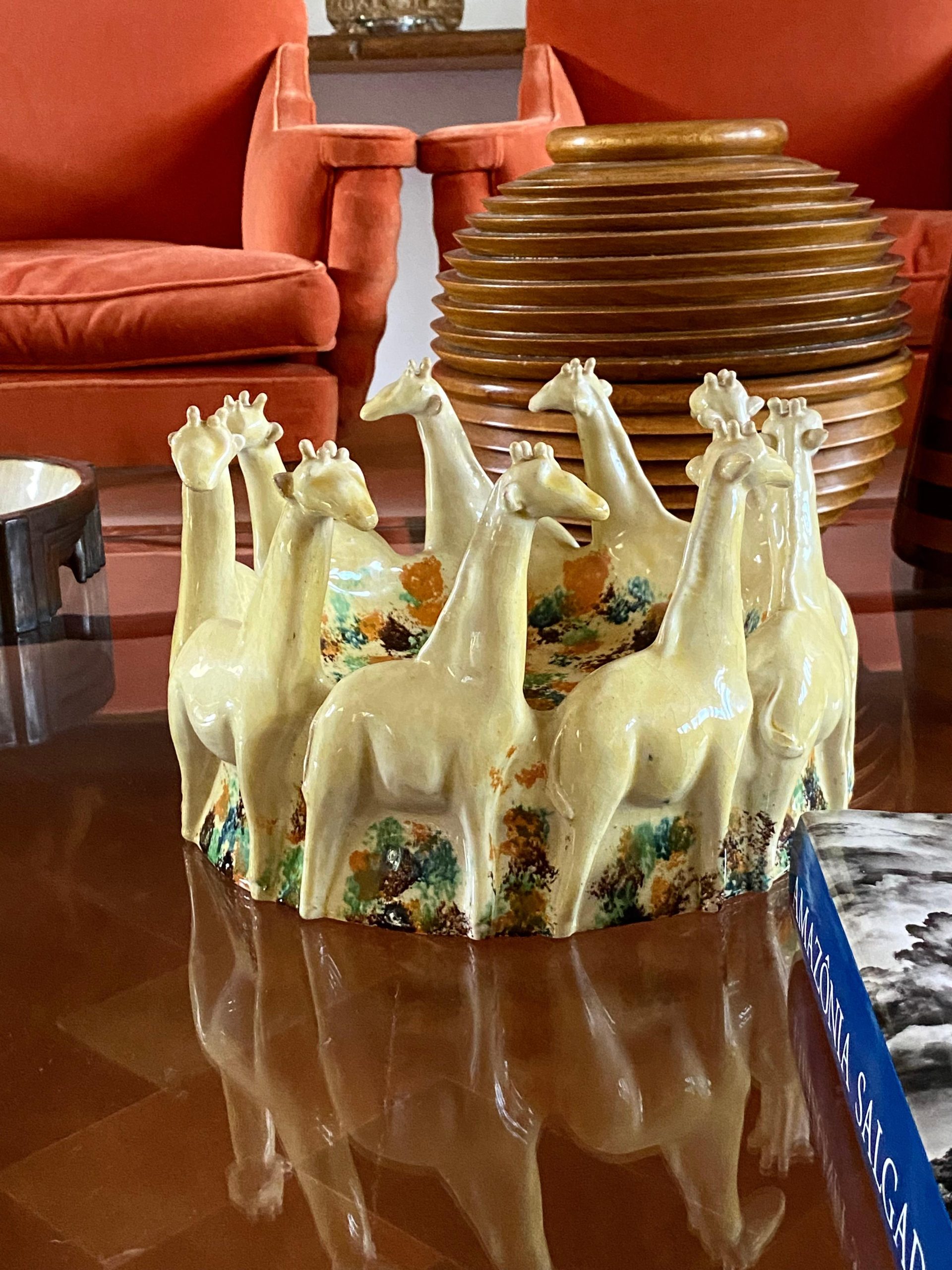 Postmodern Giraffe Ceramic Centerpiece / Vide Poche, Nd Dolfi Italy ... within Tuscan Nd Dolfi 26” Sunflower Wall Art