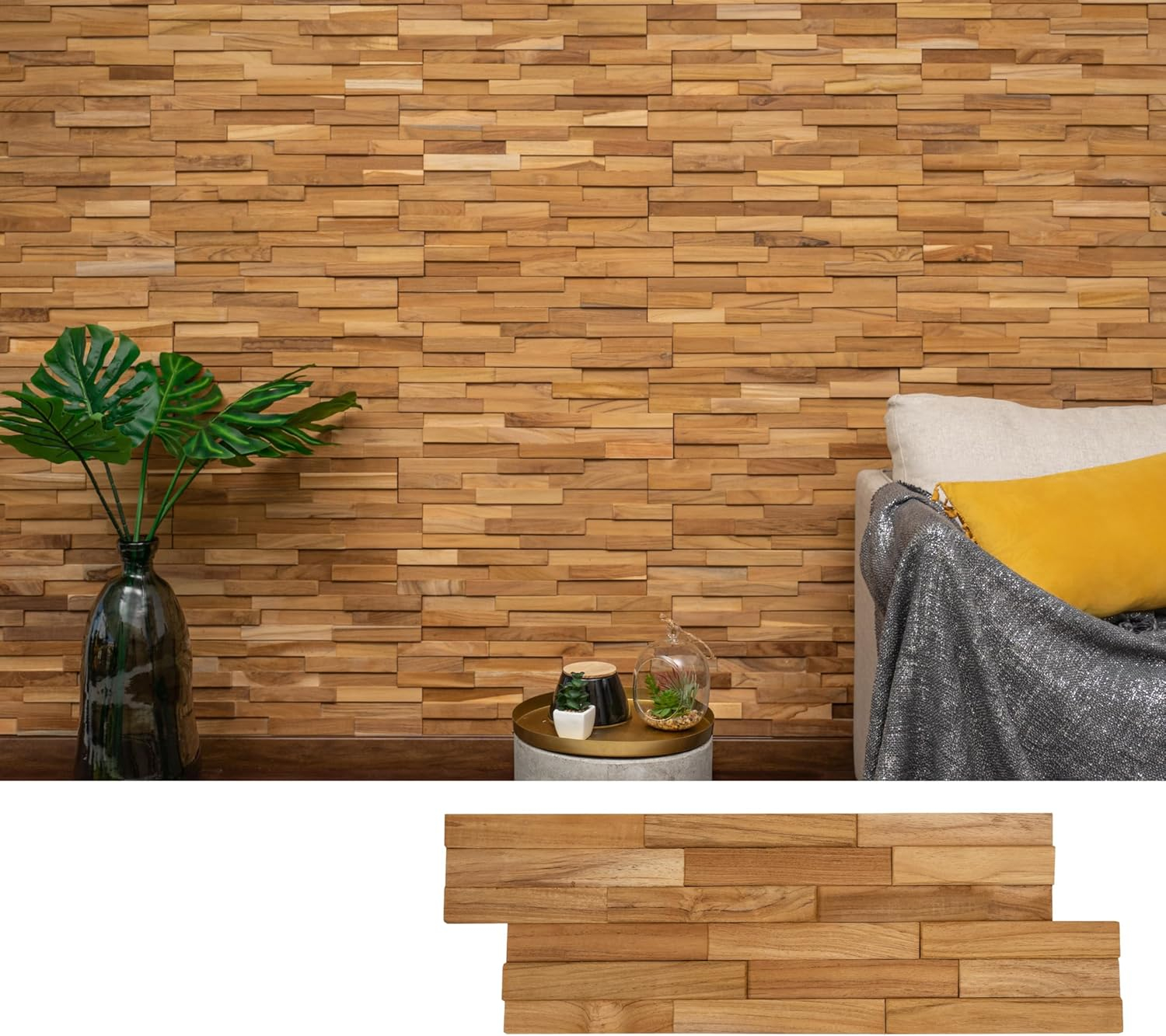 Premium Handmade Teak Wood Wall Panels - Set Of 10 | Bahrain | Ubuy with regard to Uttermost 04085 Three Piece Wood Wall Decor Set - Teak Wood