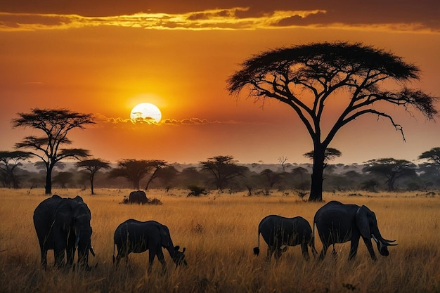 Premium Photo | Sunrise Silhouette Of African Savannah Wildlife in Bringing African Savanna Wildlife Into Your Daily Environment Safely And Beautifully