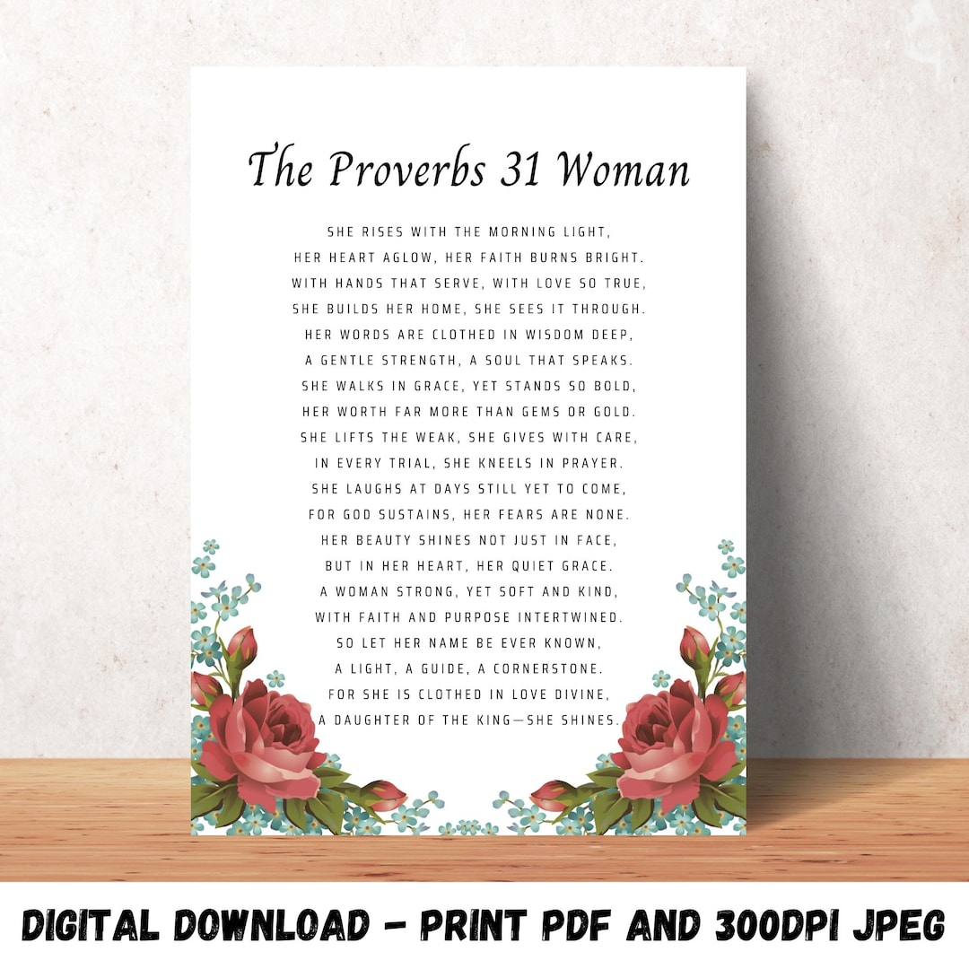 Proverbs 31 Woman Poem Printable Christian Wall Art Gift For Mom Faith ... within Guest Picks: Type-Based Art Prints - (Prints Bisa Jadi Wall Art)