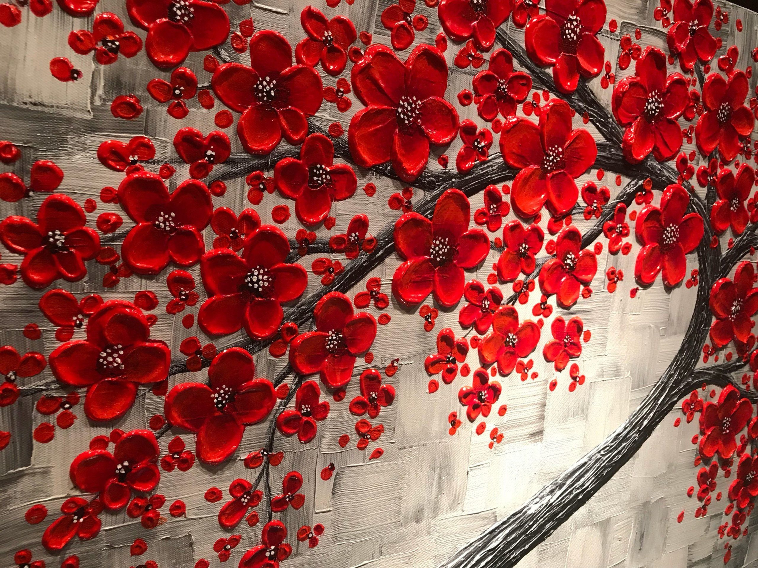 Red Cherry Blossom Tree Painting Large Abstract Art Original | Etsy ... in Understanding the Symbolism of Orange Cherry Blossoms Hand Painted Canvas Art in Modern Interiors