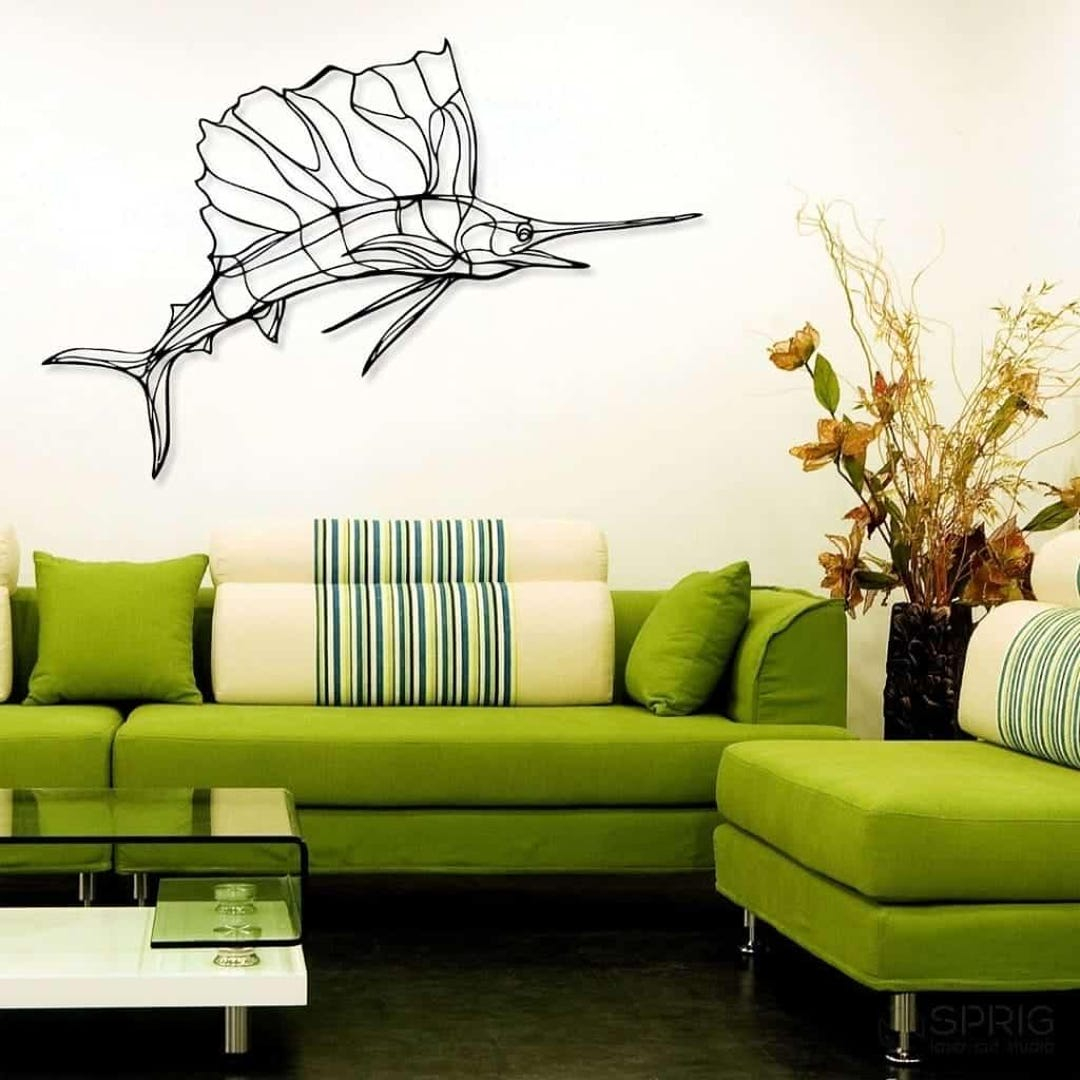 Sailfish Metal Wall Art Decor Laser Cut Line Drawing Svg, Dxf, Cdr - Etsy throughout Why Coastal Homeowners Are Turning to Silver Leaf Sailfish Art for Modern Living Rooms