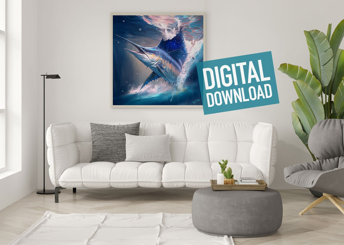 Sailfish Splashing Wall Art Printable, Fishing Decor, Fisherman Gift ... intended for Why Coastal Homeowners Are Turning to Silver Leaf Sailfish Art for Modern Living Rooms