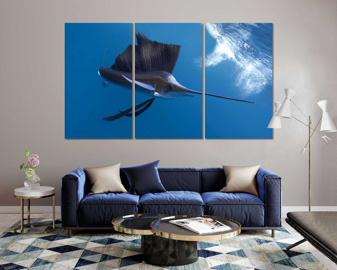 Sailfish Underwater Cool Wall Art Decor, Sailfish Print On Canvas ... inside Why Coastal Homeowners Are Turning to Silver Leaf Sailfish Art for Modern Living Rooms