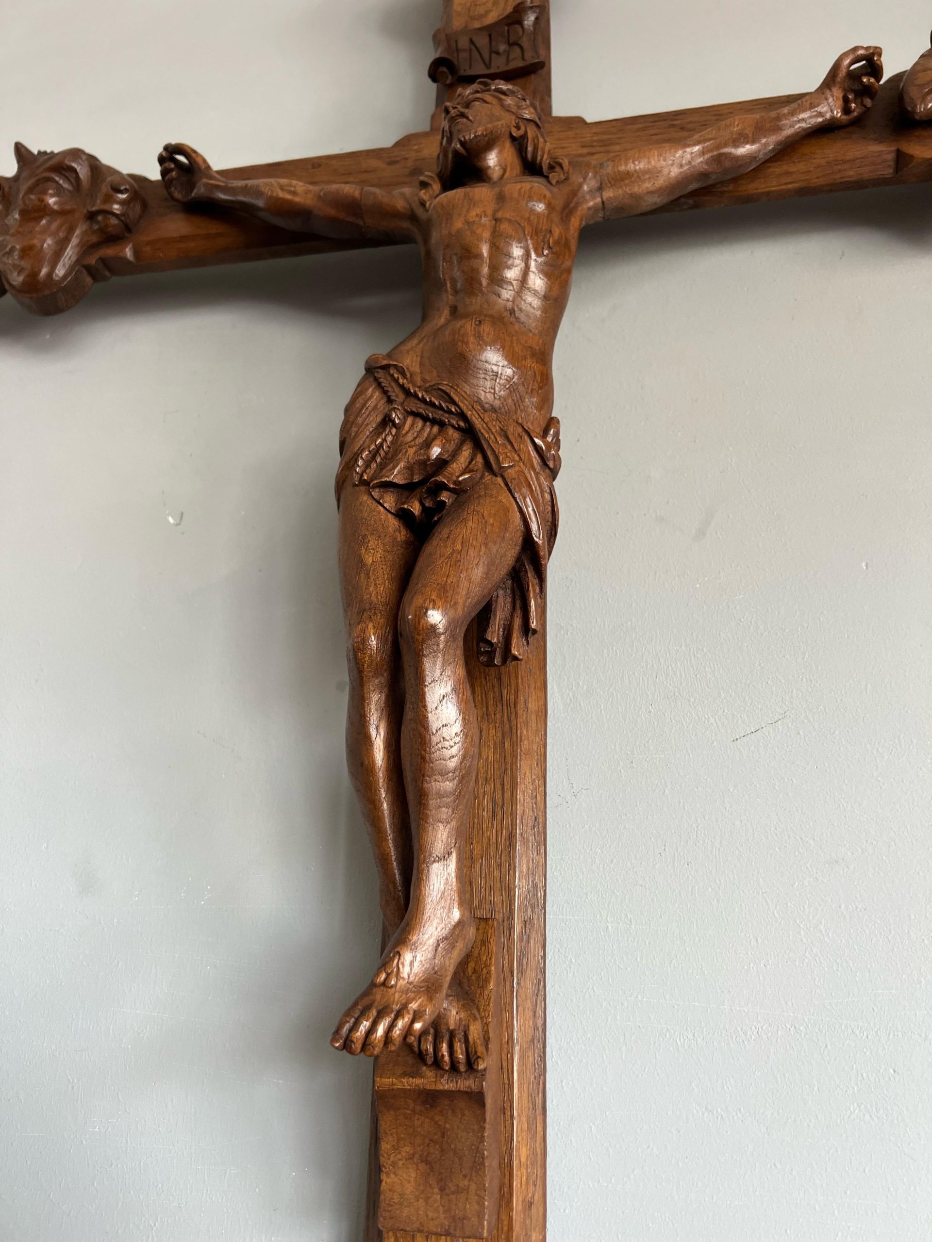 Stunning Large Oak Corpus Christi On Crucifix W. Symbols Of The Four ... throughout How Great Oak Corpus 37 Religious Sculpture Reflects Medieval Faith and Artistry