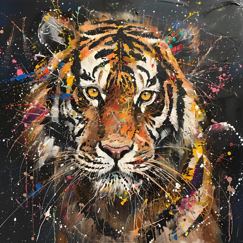 Stunning Tiger Portrait With Abstract Splashes Of Color, Modern Art For ... within Mercana White Tail Ii Oil Painting