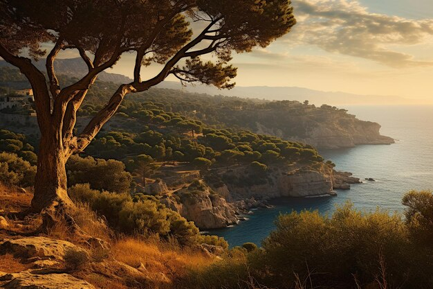 Sun Drenched Mediterranean Coastline | Premium Ai-Generated Image with Beautiful Italian Seashore View, Seashore Round Wall Art, 11"