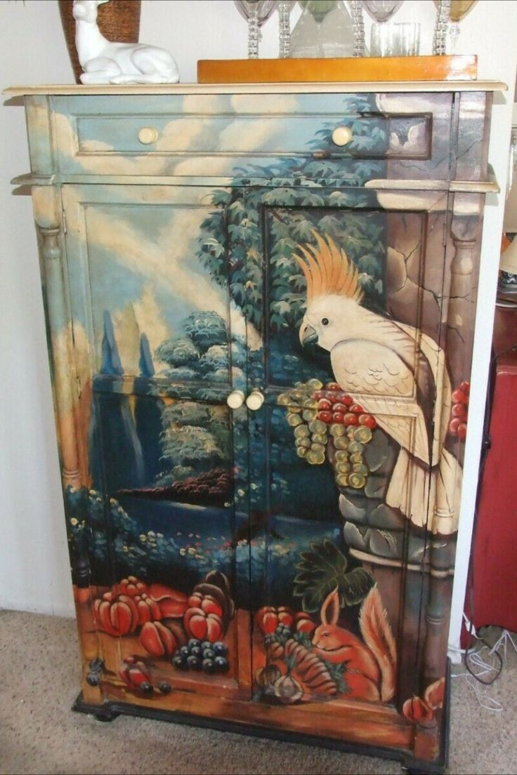 The Artistry Behind Hand-Painted Vintage Reproduction Cabinets throughout Wood Wall Art Oil Painting 18"X24" Grateful Dead Jerry Garcia Art By Matt Pecson