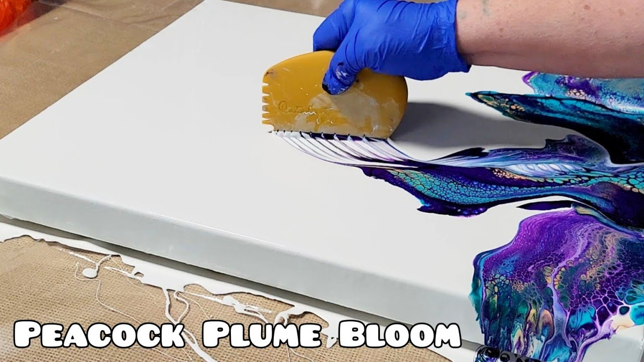 The Most Gratifying Acrylic Pouring Technique! Peacock Plume Bloom ... pertaining to "Peacock Alley" Oil Painting