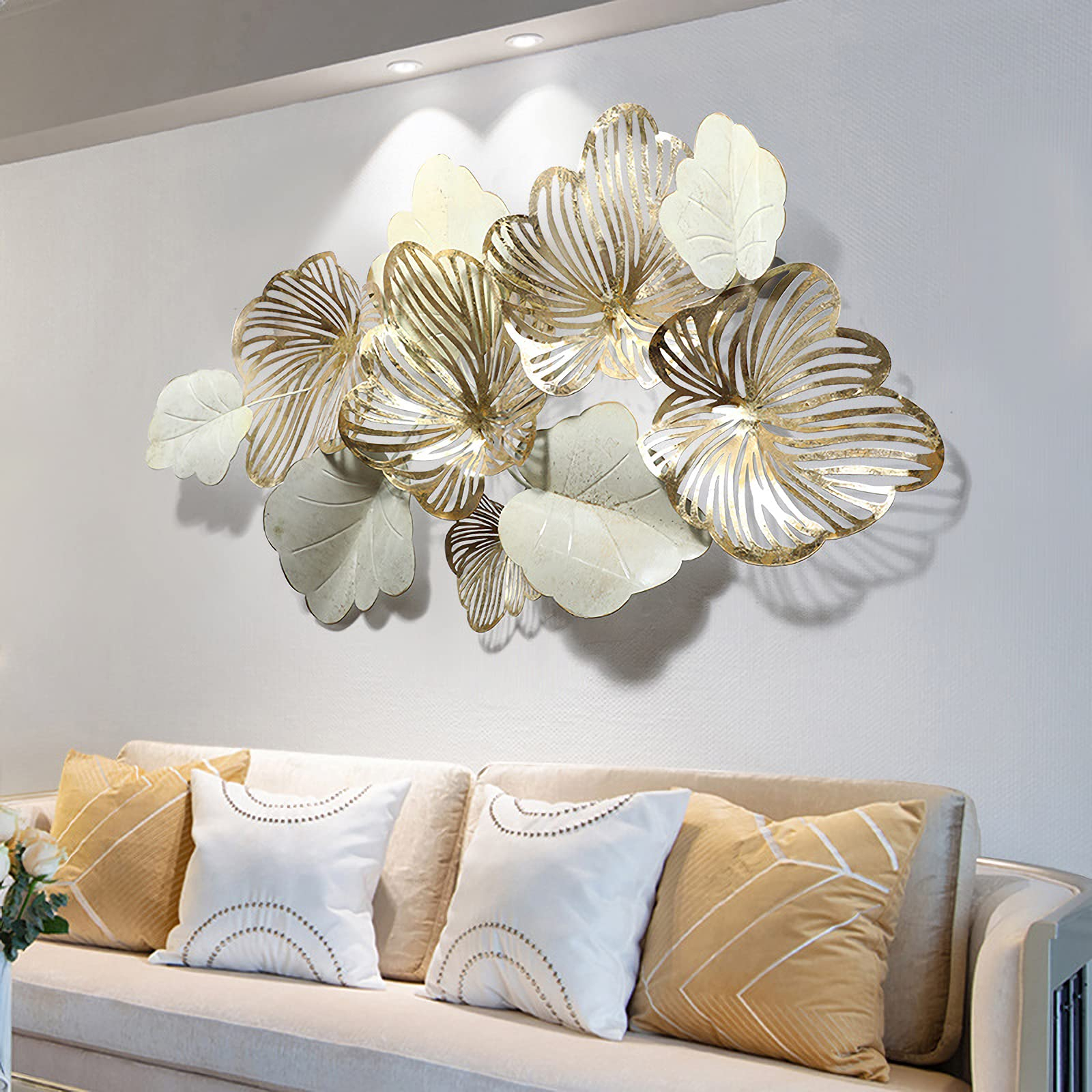Thlabe Home Decor Metal Wall Art Leaves, Modern Large Wall Sculptures ... in Red Rose Hand-Drawn Painting, Floral Large Disc Metal Wall Art, 11"