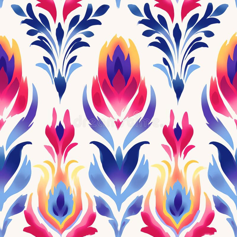Vibrant Floral Ikat Pattern On Crisp White Background Design Stock ... intended for The Unexpected Beauty of Pairing Bright Floral Hues With Crisp White Metal Discs