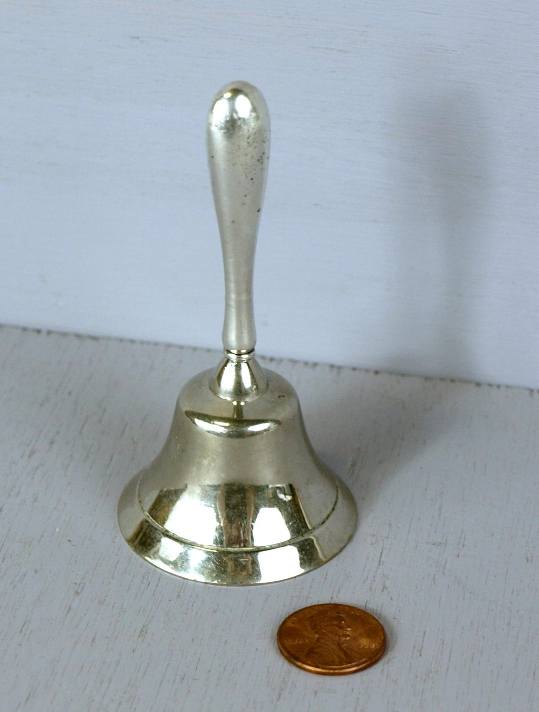 Vintage Small Silver Plated Brass Bell - 3.5" Tall X 1.75" Diameter ... regarding How to properly care for a nickel-plated brass bell so it lasts a lifetime