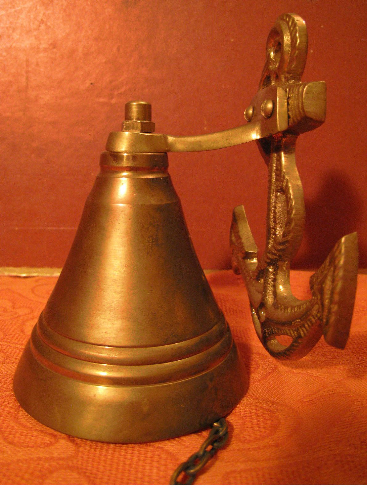 Vintage Solid Brass Ships Marine Bell With Anchor inside 7" Brass Ship's Bell