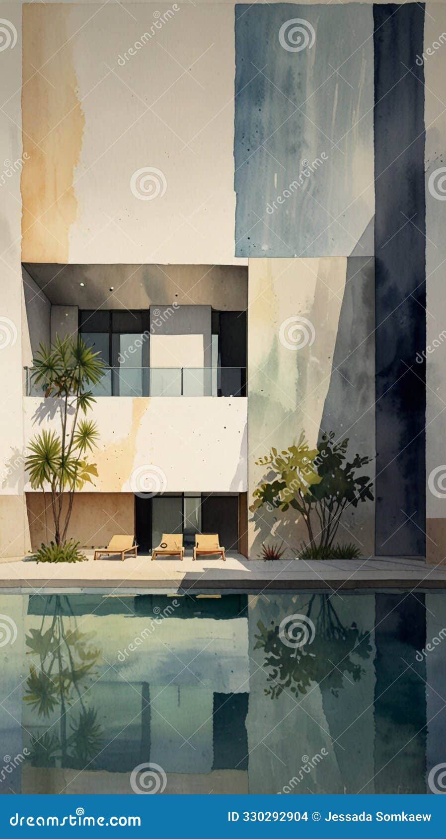 Watercolor Painting: A Minimalist Architectural Marvel With Clean Lines ... pertaining to Original Abstract Watercolor Painting, "Future Cathedral Window," By Henry Brown